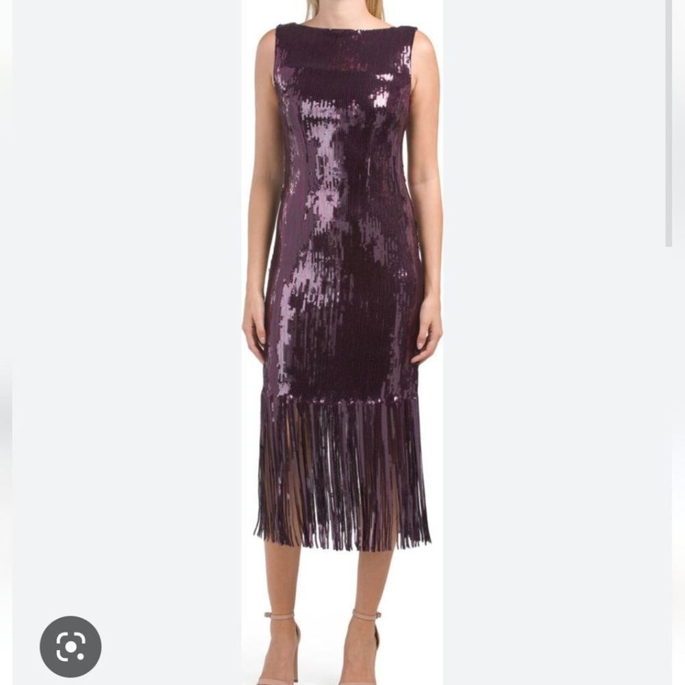 Nanette Lepore Funkytown Sequin Fringe Slip Dress purple size 10 new!!